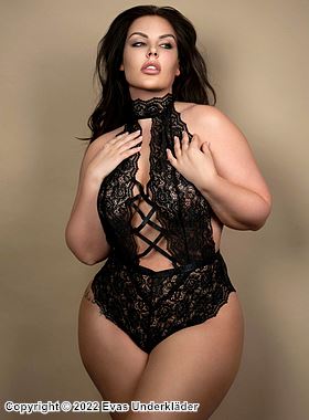 Romantischer Dessous-Teddy, weiche Spitze, Schnürung, offener Schritt, Plus Size